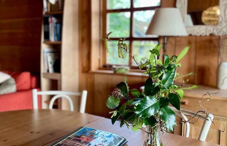 Gezellige eethoek met bloemen in Vakantiehuisje in Zuidwolde, Drenthe