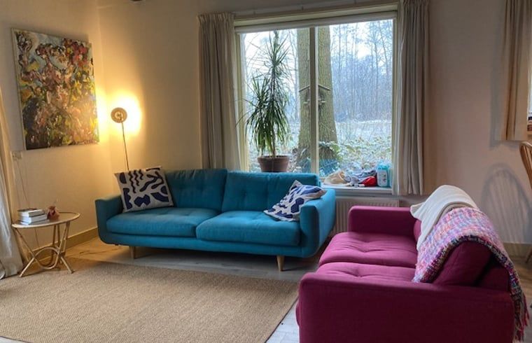 Blick aus dem Wohnzimmer des Ferienhauses in Ruinen, Drenthe.