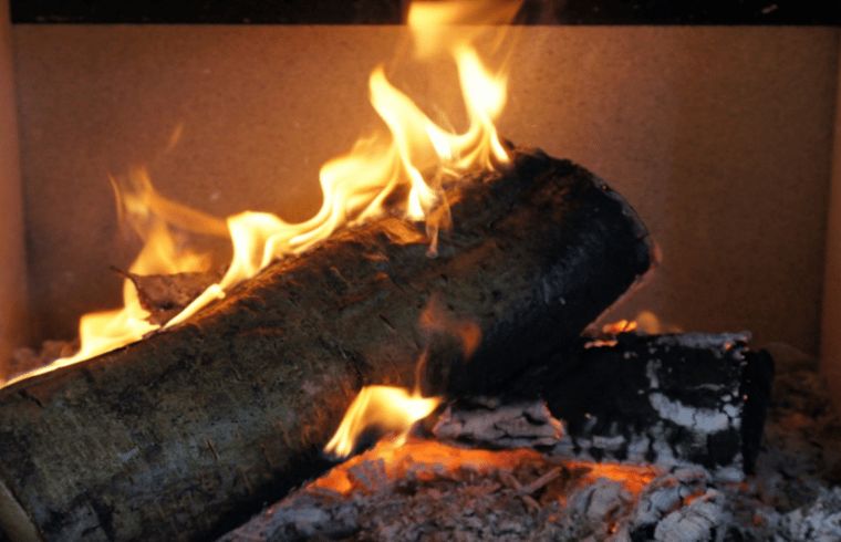 Brandend hout in kachel van Huisje in Wapserveen, vakantiehuis in Drenthe voor knusse sfeer.