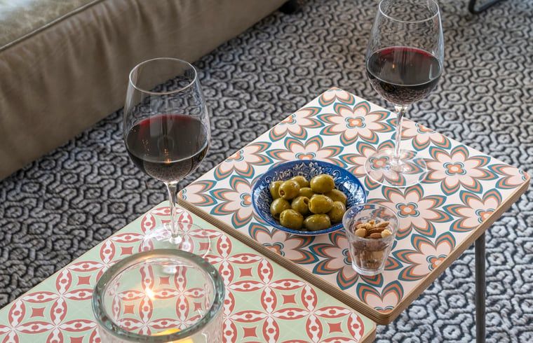 Ruim terras met picknicktafel en stoelen bij Vakantiehuisje in Dwingeloo, Zuidwest Drenthe.