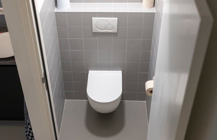 Compacte en moderne toiletruimte in Vakantiehuisje in Dwingeloo, Drenthe.