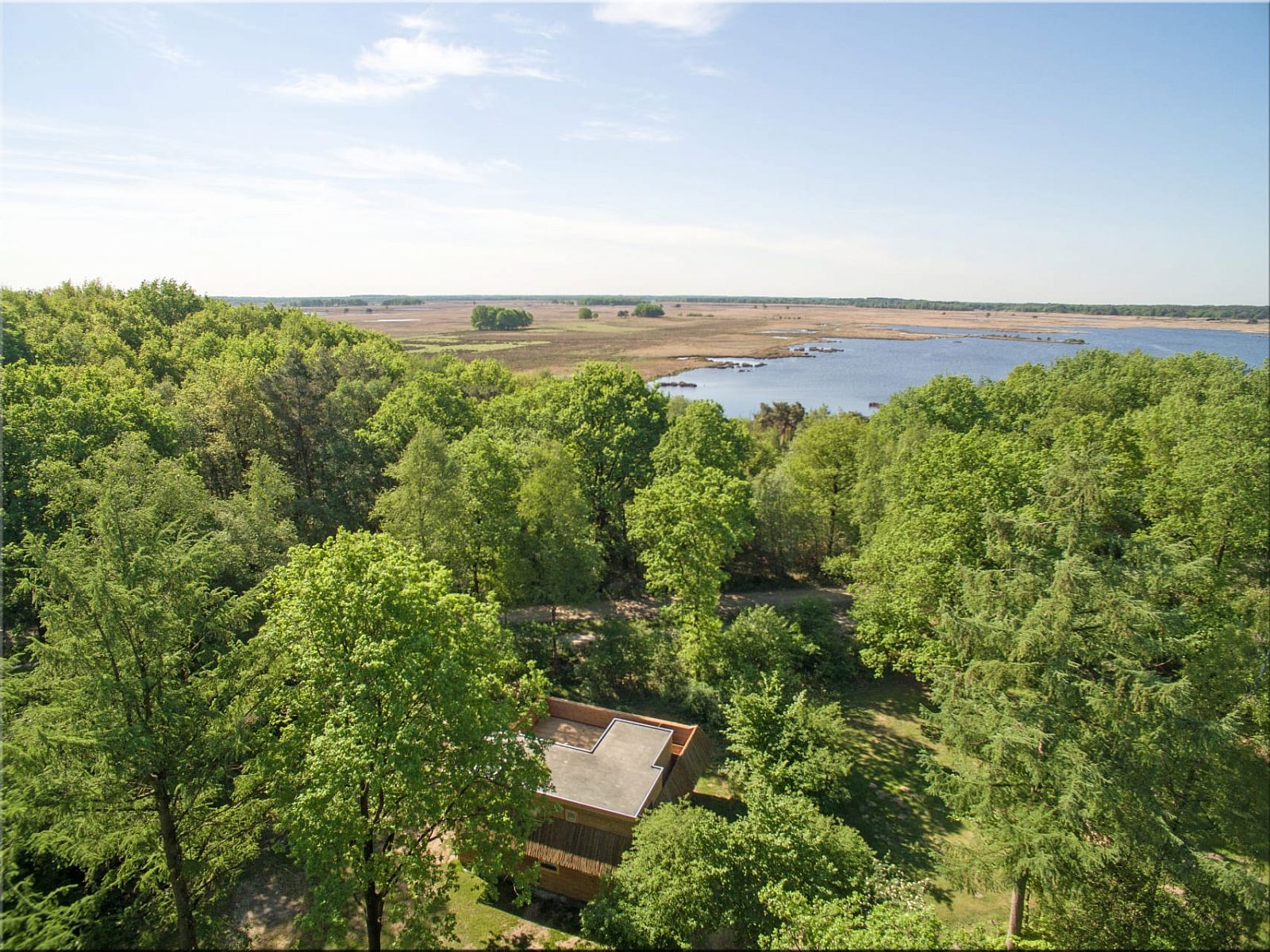 Heidelodge vacation home in Dwingeloo, Southwest Drenthe, surrounded by lush nature and views of a beautiful lake.