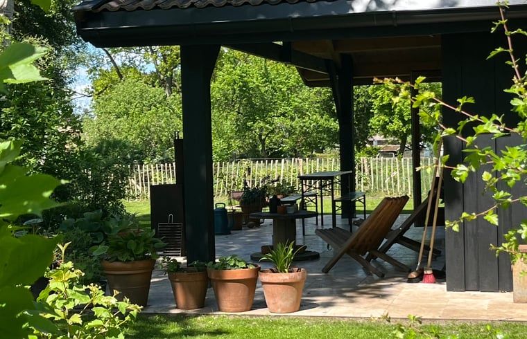 Gezellig terras van Huisje in Dwingeloo, vakantieverblijf in Drenthe.