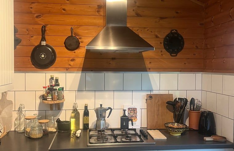 Moderne keuken in Huisje in Dwingeloo, vakantieverblijf in Drenthe.