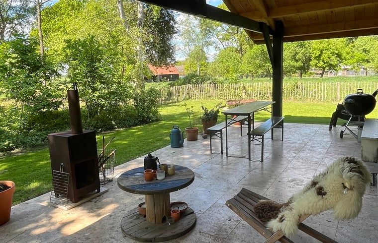 Ruim terras met uitzicht bij Huisje in Dwingeloo, vakantiehuis in Drenthe.