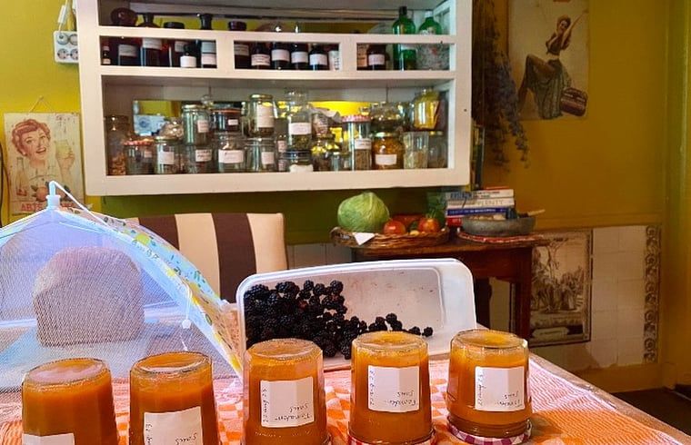 Selbstgemachte Marmelade in der Kueche des Ferienhauses in Ruinerwold, Suedwest-Drenthe.