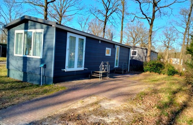 Gezellige woonkamer van Huisje in Zorgvlied, chalet in Zuidwest Drenthe. Comfortabele zithoek en eetruimte voor een ontspannen verblijf.
