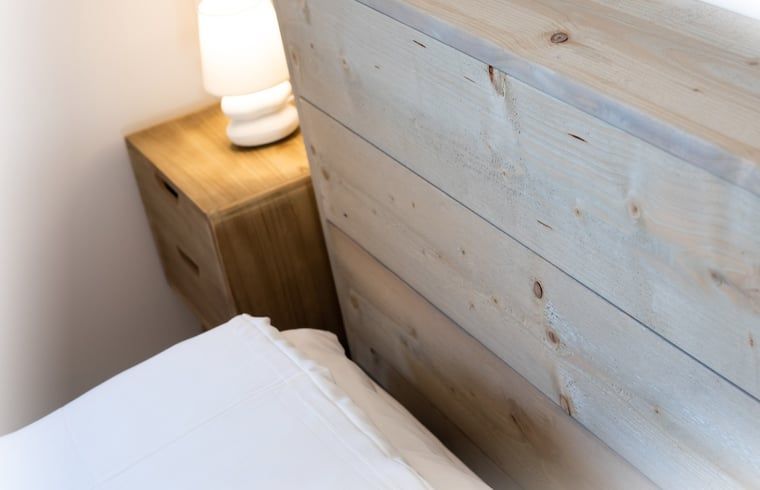 Sfeervolle slaapkamer in Huisje in Zorgvlied, Zuidwest Drenthe, met twee comfortabele bedden en een rustgevend raamuitzicht.