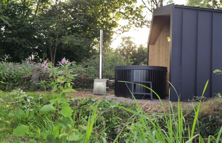Rustic hot tub at Holiday home in Vledder in green Drenthe.