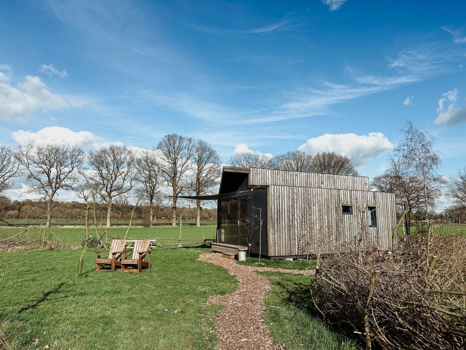 Mooie zonsopgang in de natuur rondom DG1834, Vledder, Zuidwest Drenthe, met silhouetten van bomen.