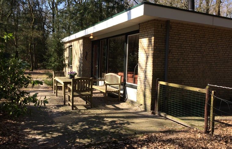 Sonnige Terrasse am Ferienhaus in Wateren, Westerveld, ideal fuer Entspannung in Drenthe.