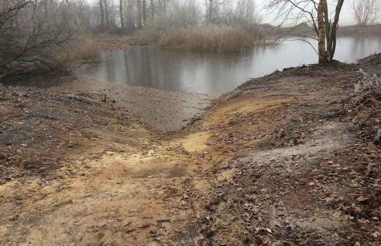 Ruhiger Teich in der Naehe eines Ferienhauses in Wateren, Westerveld, Suedwest-Drenthe.