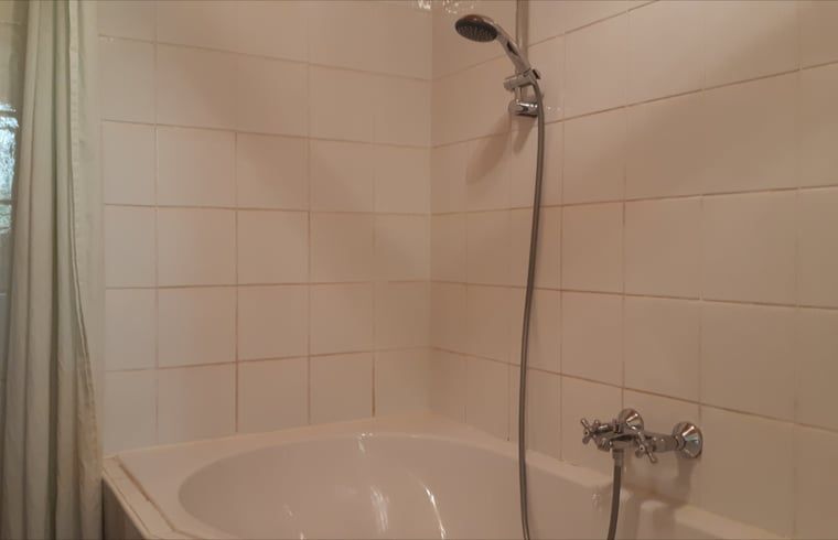 Spacious shower in the bathroom of Huisje in Koekange, vacation home in Southwest Drenthe, for a refreshing start.