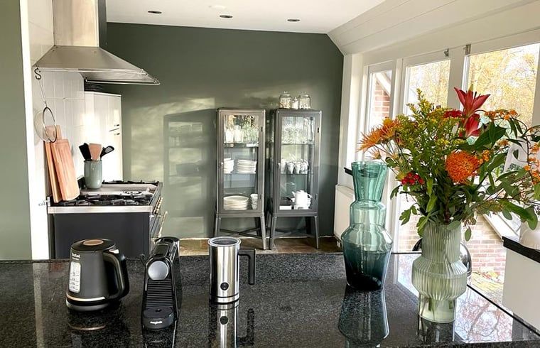 Stilvolle Kueche in Cottage in Uffelte, Suedwest-Drenthe, Ferienhaus mit modernen Geraeten und Dekoration.