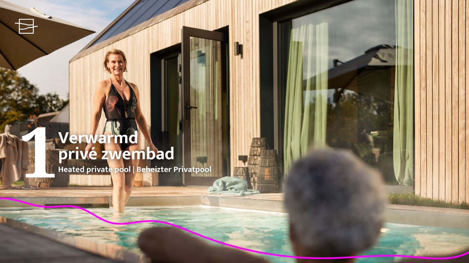 Beheizter Privatpool von Unbrick One, Ferienunterkunft in Appelscha, Friesische Waelder.