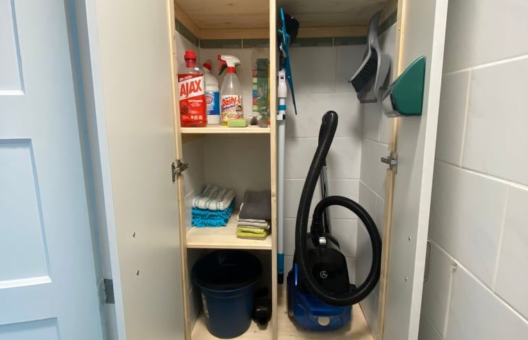 Ferienhaus in Appelscha, gruener Garten mit Weg zum Wald in den friesischen Waeldern, Friesland.