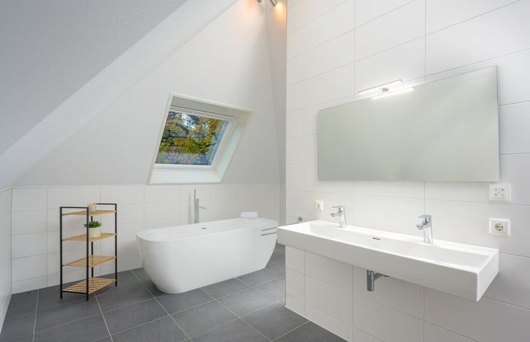 Luxe badkamer met ligbad in vakantiehuisje in Bakkeveen, Friesland.