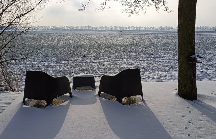 Enjoy the serene nature from the terrace of Holiday Home in Oosterwolde, located in the Frisian forests of Friesland.