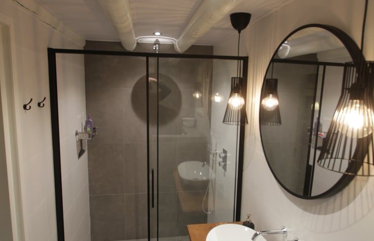 Modern bathroom in cottage in Haulerwijk, vacation home in Friesland.