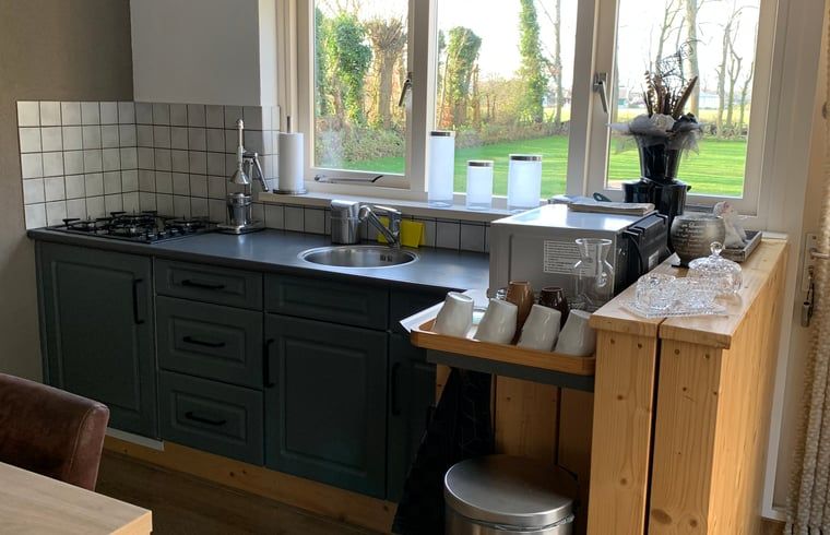 Modern kitchen in Holiday home in Steggerda, overlooking the Frisian nature.