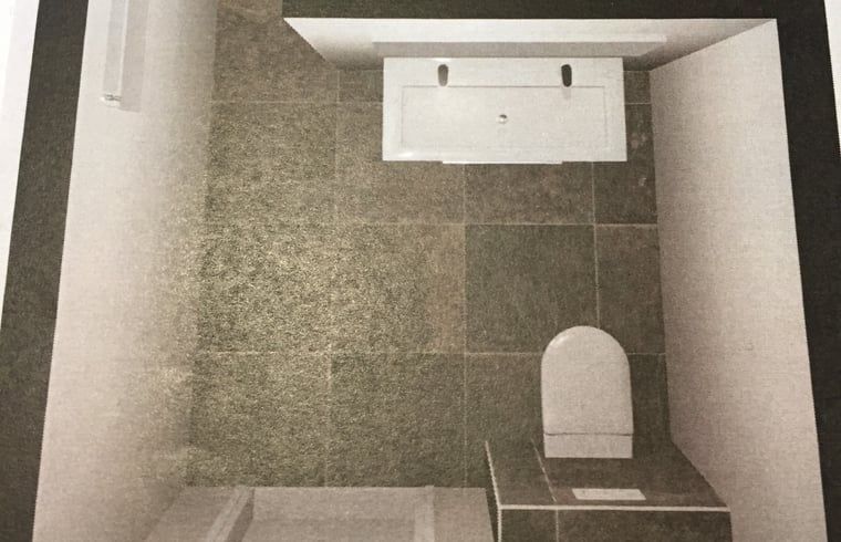 Cottage in Paesens, modern bathroom layout in vacation home Friesland.