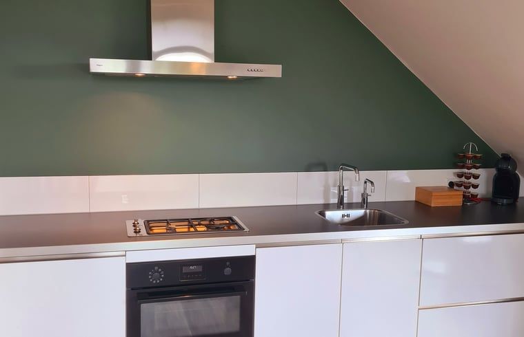 Moderne keuken in Vakantiehuisje in Westhem, ideaal voor koken op het Friese platteland, Friesland.