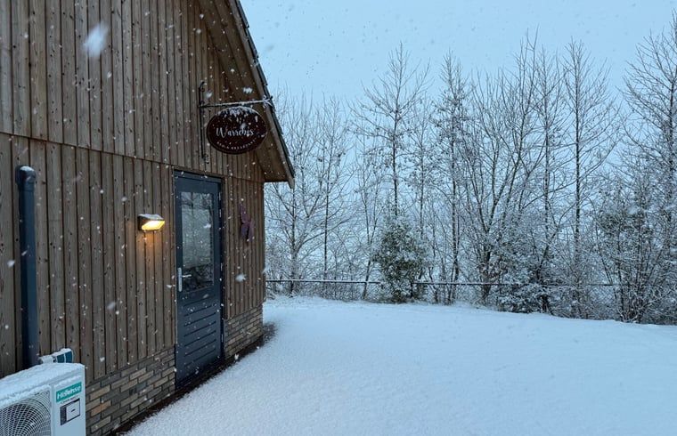 Winterse sfeer bij Vakantiehuis in Surhuisterveen met besneeuwde bomen in Friesland.