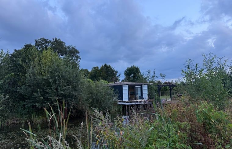 Huisje in Surhuisterveen omgeven door weelderige natuur in het Friese platteland, Friesland.