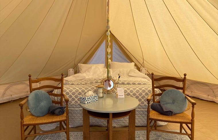 Gezellige binnenruimte van Vakantiehuis in De Hoeve, Friesland, met houten meubels.