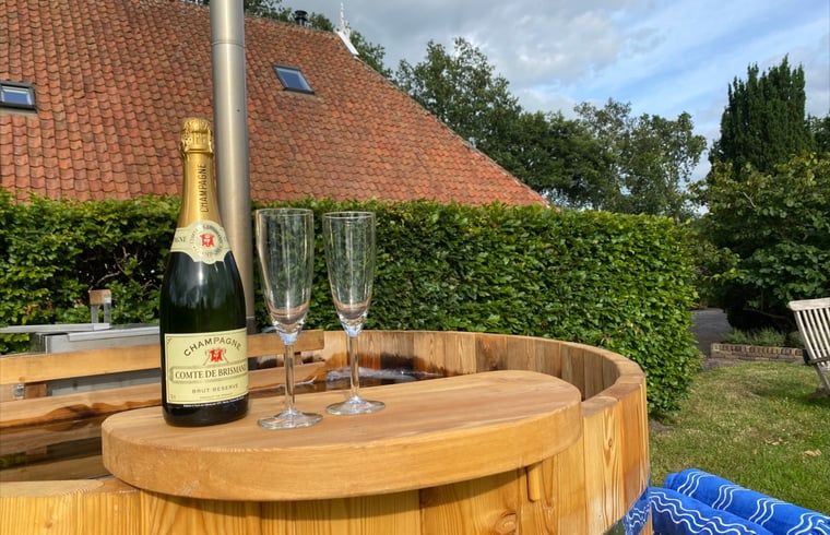Vakantiehuis in De Hoeve met champagne op het terras, gelegen in Friesland.