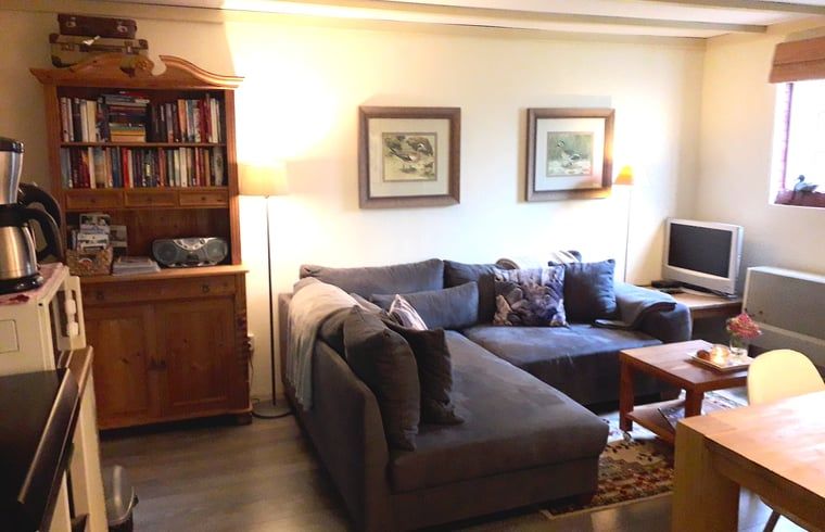 Gezellige woonkamer in Huisje in Twijzelerheide, vakantiehuis in Friesland met comfortabele zithoek.