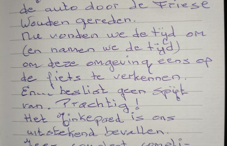 Handgeschreven berichten van gasten in Huisje in Twijzelerheide, vakantiehuis op het Friese platteland.