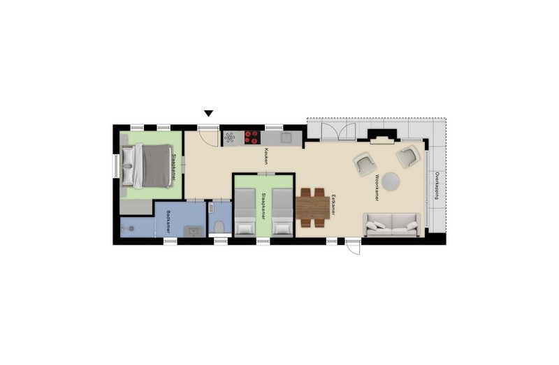 Der Grundriss des Nature Lodge 4 Personen Wellness in Aalst, Gelderland zeigt die raeumliche Aufteilung des Ferienhauses.