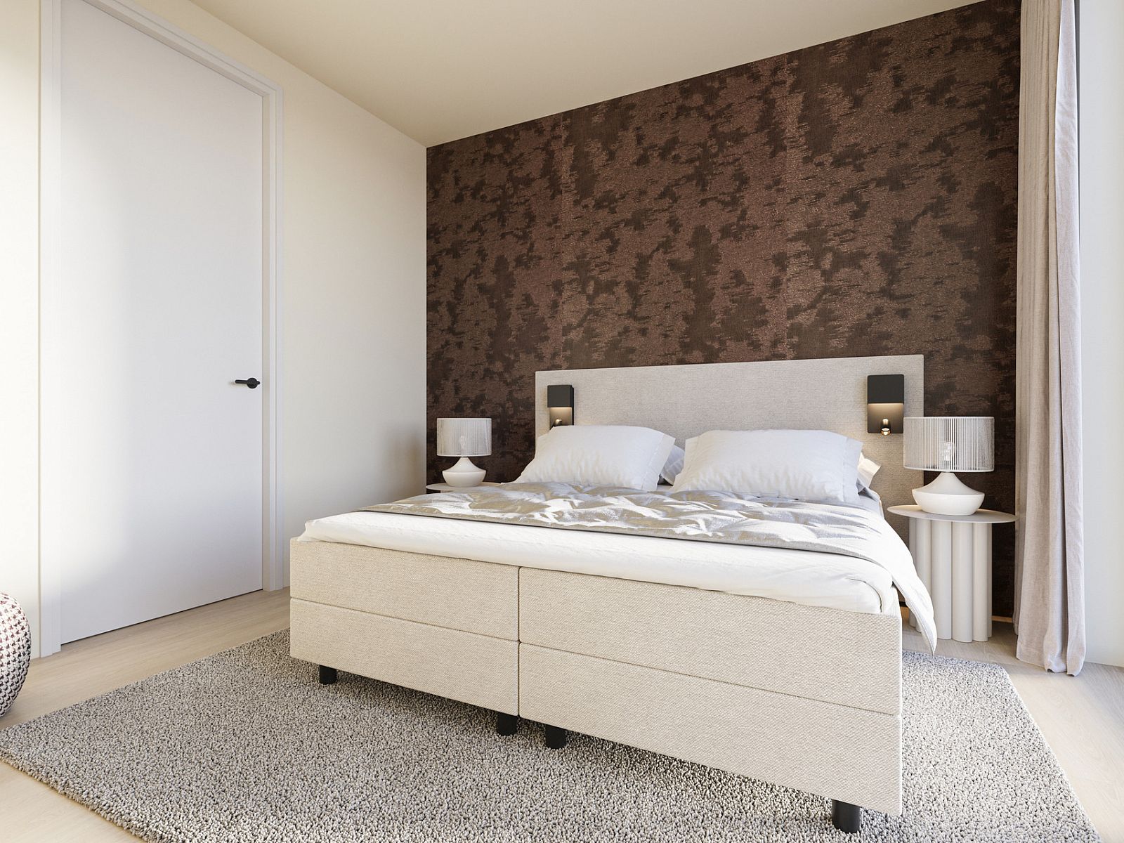 Stilvolles Schlafzimmer in freistehendem Haus in Eck en Wiel, Ferienhaus mit luxuriser Einrichtung in Rivierengebied, Gelderland.