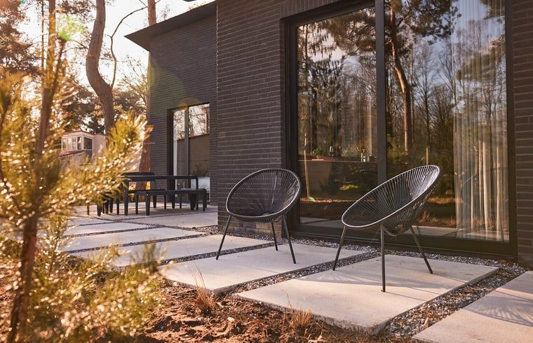 Terras met uitzicht op natuur bij Vakantiehuis in Halle, Achterhoek, Gelderland.
