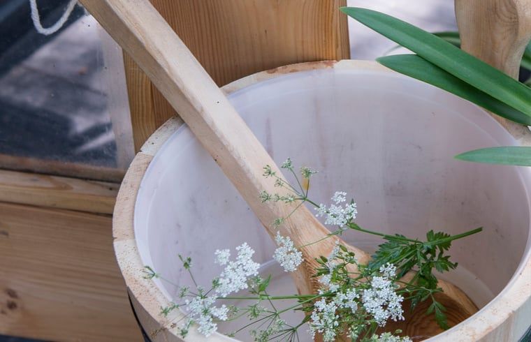 Illuminated caravan in the evening at Holiday home in Vragender, Achterhoek, Gelderland. Atmospheric and inviting.