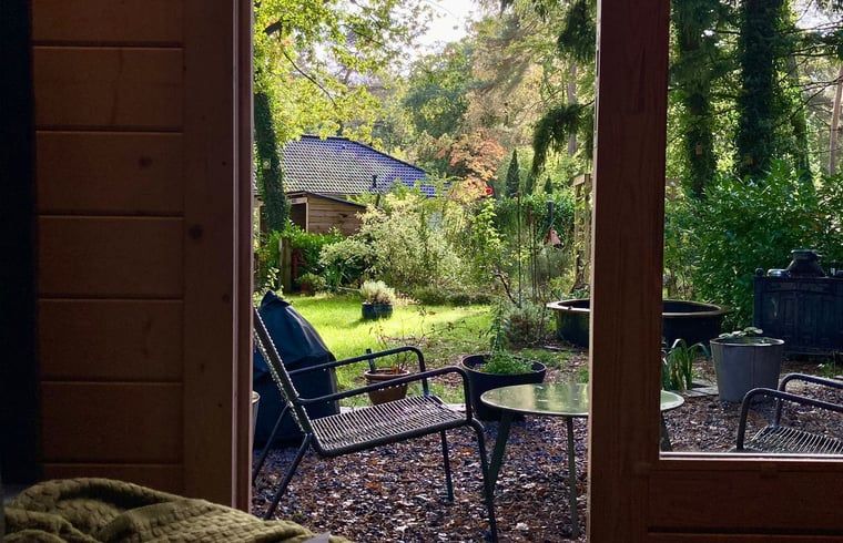 View of the garden from Holiday home in Lochem, Achterhoek, with green surroundings.