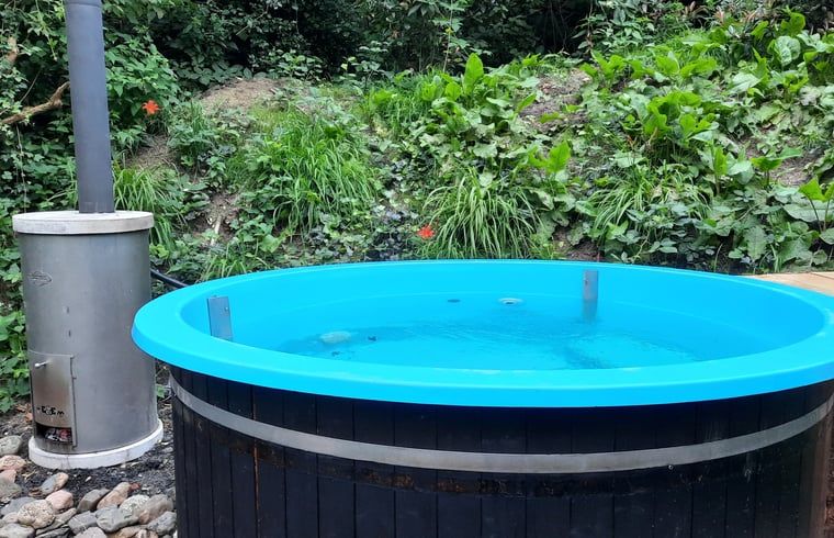 Entspannen Sie sich im Whirlpool im Ferienhaus in Harfsen, das in der gruenen Natur von Achterhoek, Gelderland, liegt.