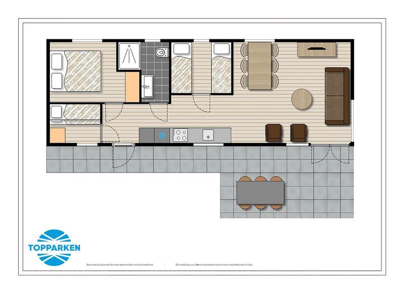 Plattegrond van Rialto 6 personen vakantieaccommodatie in Lichtenvoorde, Achterhoek, met ruime indeling en moderne voorzieningen.