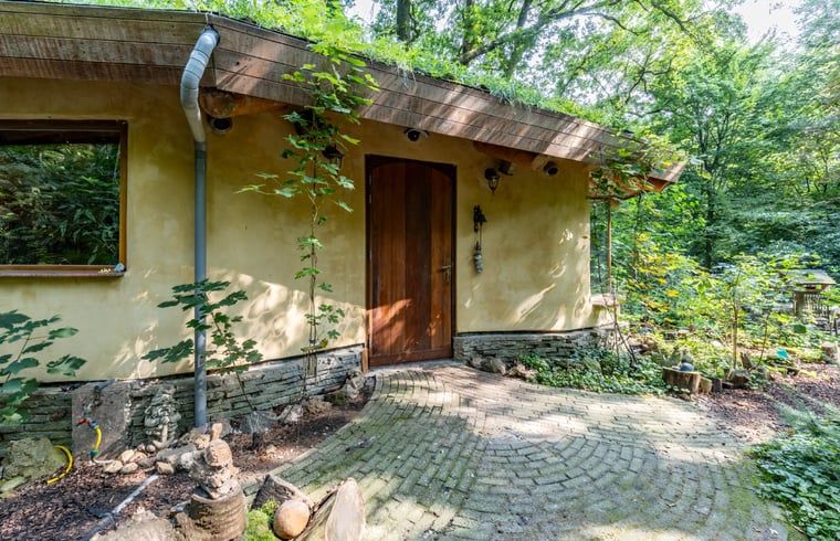 Ingang van Vakantiehuis in Neede, Achterhoek, met stenen pad en groene omgeving in Gelderland.
