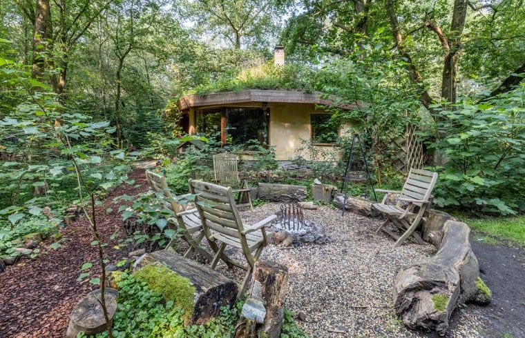 Buitenruimte van Vakantiehuis in Neede, Achterhoek, met vuurplaats en zitgelegenheid in de natuur.