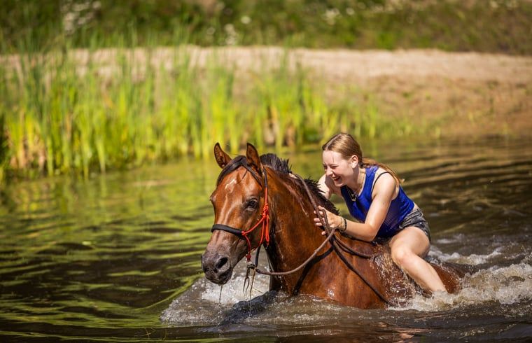 Paardrijden in de buurt van Vakantiehuisje in Neede, Achterhoek, genieten van waterpret in de natuur.