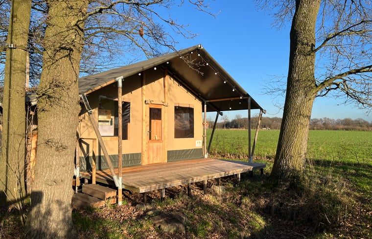Cottage in Winterswijk - Meddo, a charming safari tent with a veranda, located in the green countryside of Winterswijk Meddo, Achterhoek, Gelderland.