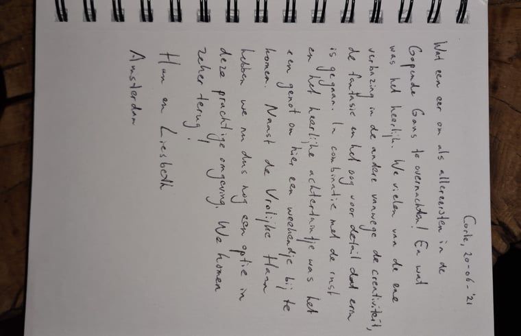 Gaestebuch mit Notizen in Ferienhaus in Winterswijk Corle, Achterhoek.