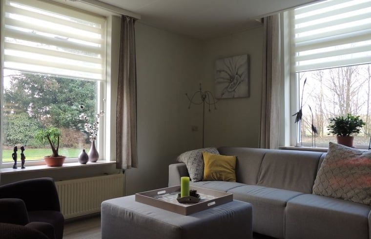 Cozy living room in Holiday home in Winterswijk Corle overlooking the green surroundings in Achterhoek, Gelderland.