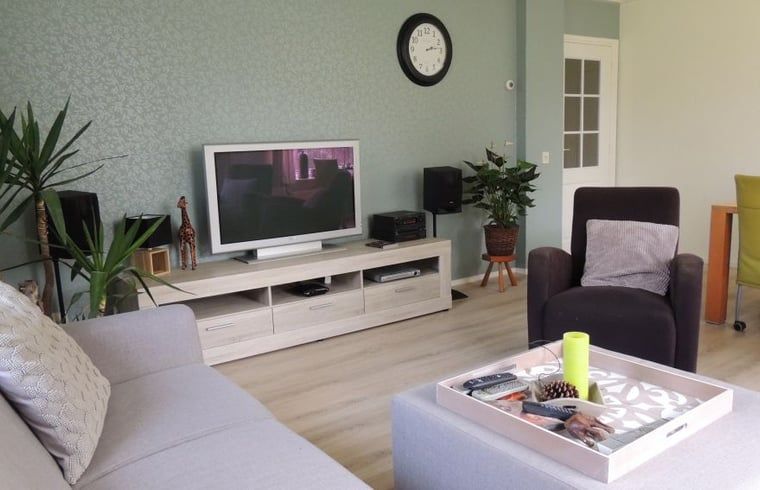 Modern living room with TV in Holiday home in Winterswijk Corle, perfect for relaxation in Achterhoek, Gelderland.
