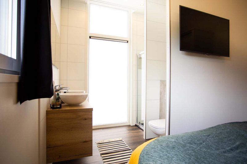 Modern bathroom in Beekhoeve 4 persons Wellness, vacation home in Beekbergen, Veluwe with luxury amenities.