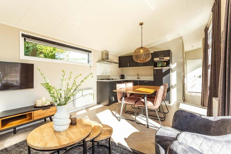 Spacious living room and kitchen in Silva 4 persons Wellness vacation home in Ede, Veluwe.