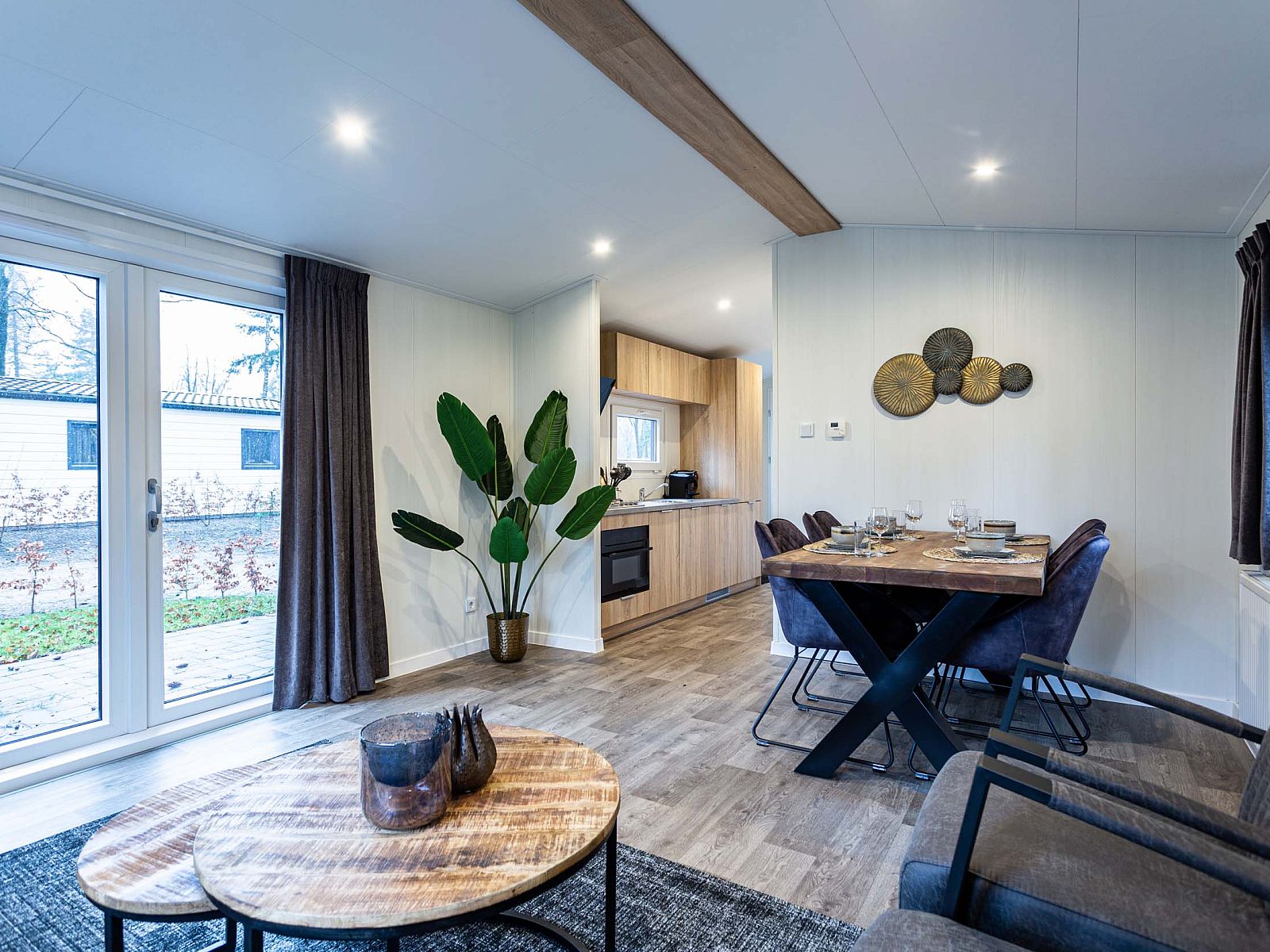 Open living space in Luna vacation home, Ede, Veluwe, with kitchen and sitting area.