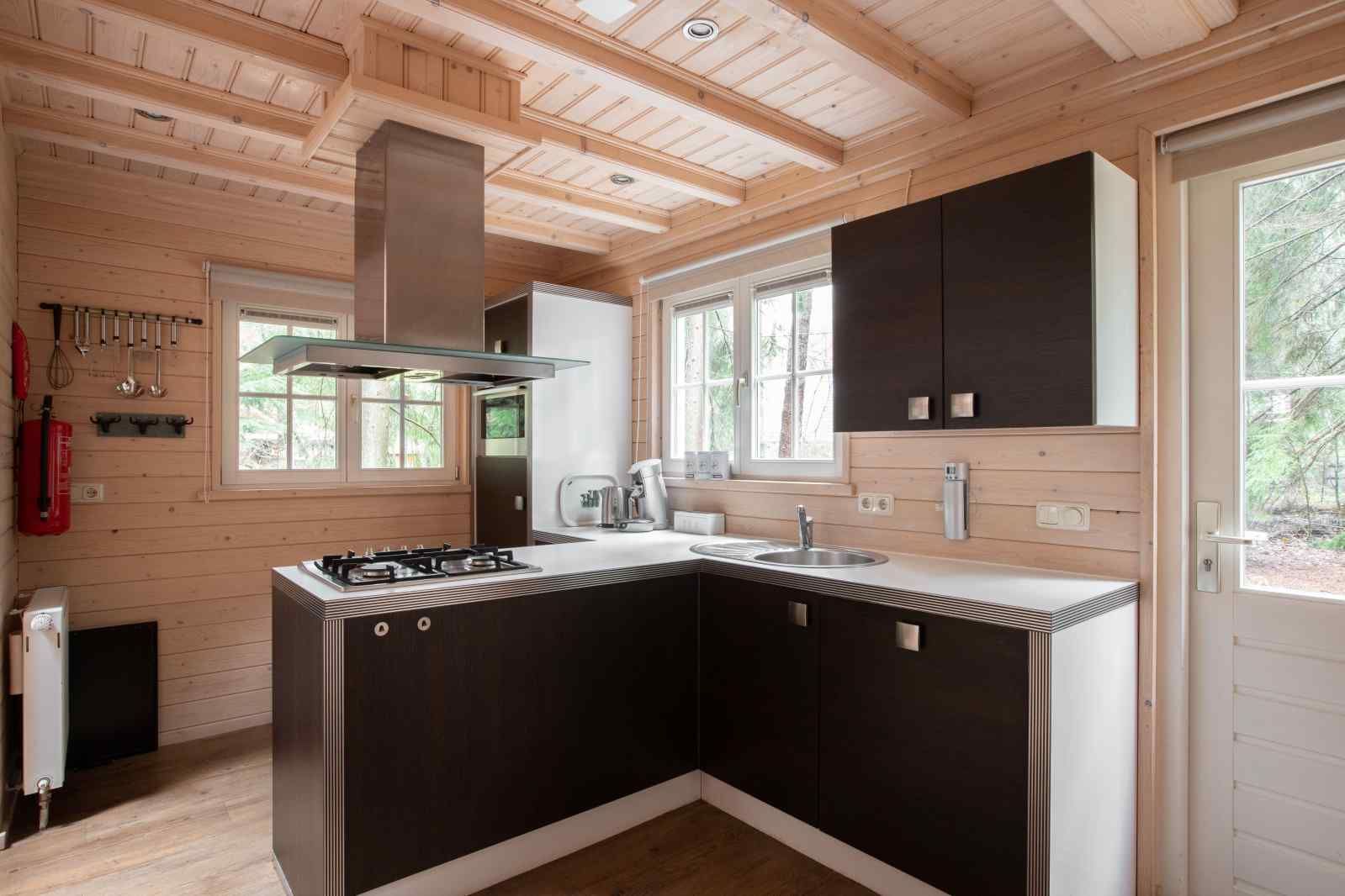 Rustikale Fassade des Ferienhauses DG1298 in den Waeldern von Emst, Veluwe.